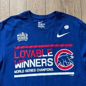 NWOT Chicago Cubs MLB Baseball Lovable Winners 2016 World Series Blue T-Shirt